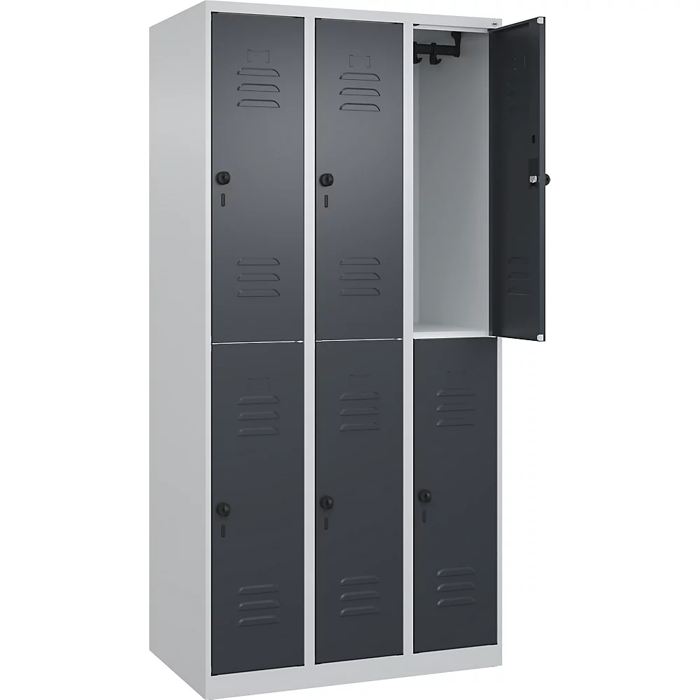 Bild von C+P Doppelstock-Spind Classic PLUS, 3 Abteile, 1850x900x500mm, 7035/7016 Verschluss Sicherheits-Drehriegel
