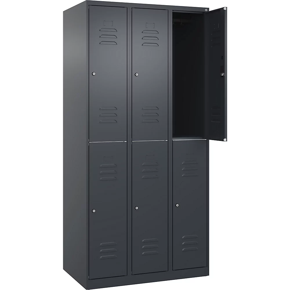 Bild von C+P Doppelstock-Spind Classic PLUS, 3 Abteile, 1850x900x500mm, 7016/7016 Verschluss Zylinderschloss