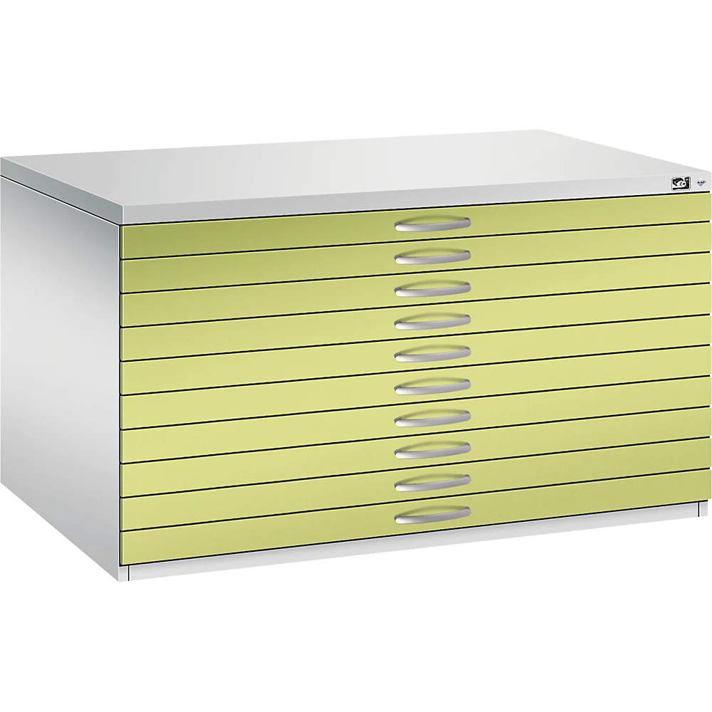 Bild von CP 7200 Planschrank clowngrün, lichtgrau 10 Schubladen 135,0 x 96,0 x 76,0 cm