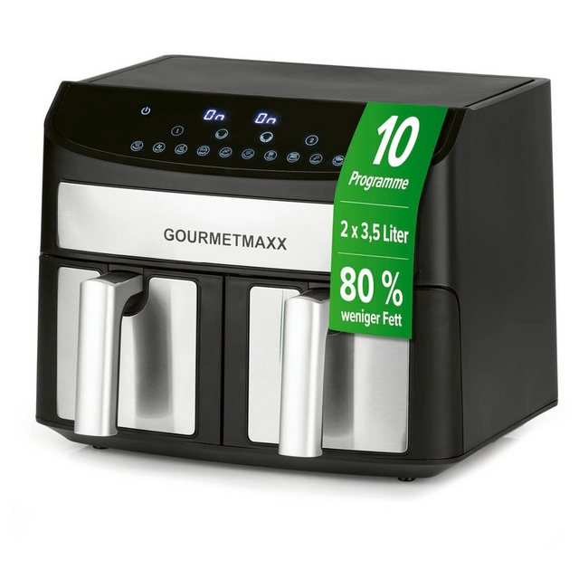 Bild von GOURMETmaxx Heißluftfritteuse Doppelkammer-Heißluftfritteuse - 7 l, 2400 W, Pommes & Nuggets fettarm zubereiten 2400 Watt 9 Funktionen bis 230°