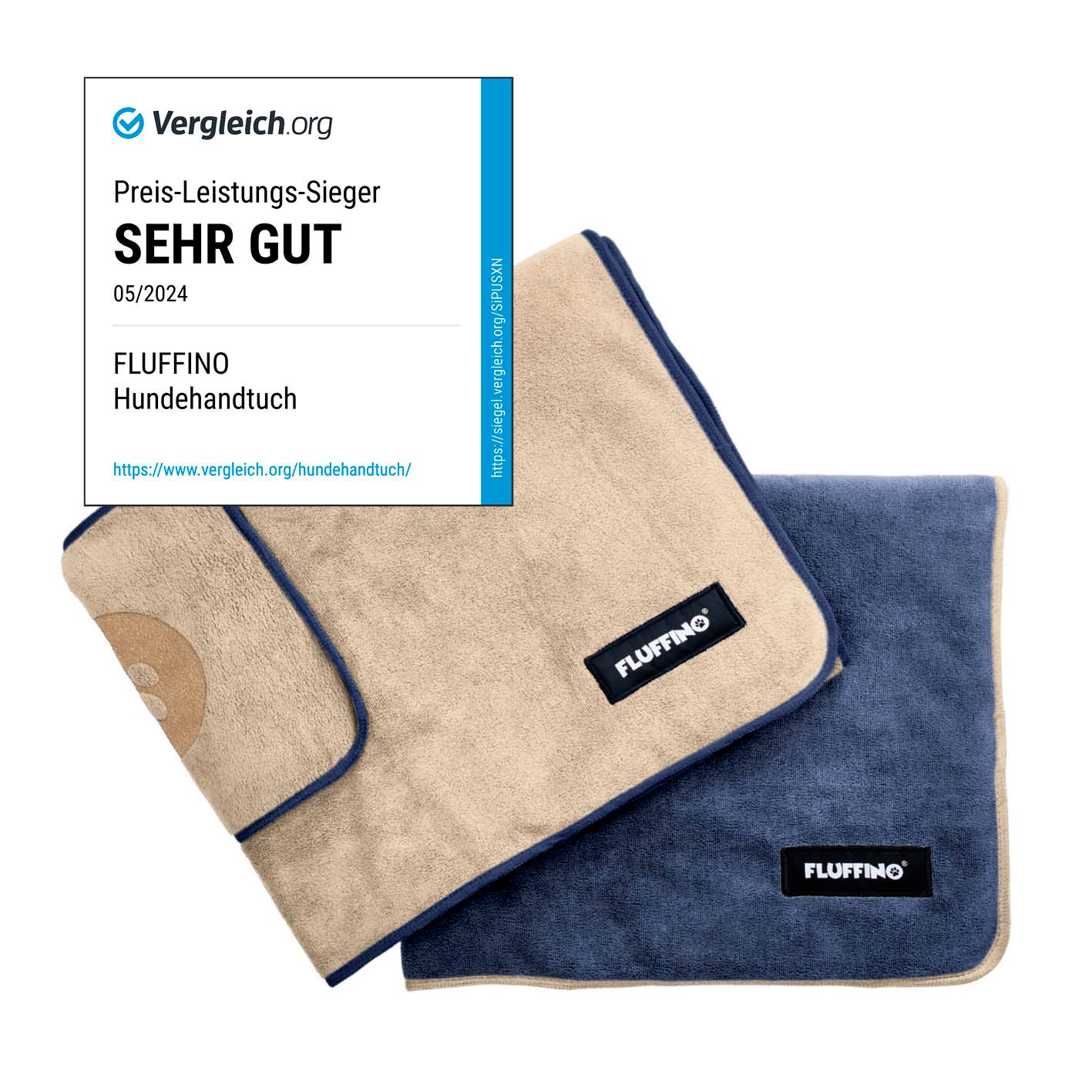 Bild von FLUFFINO® Hundehandtuch Mikrofaser 2er-Pack 90x50cm Beige & Blau, (2-St)
