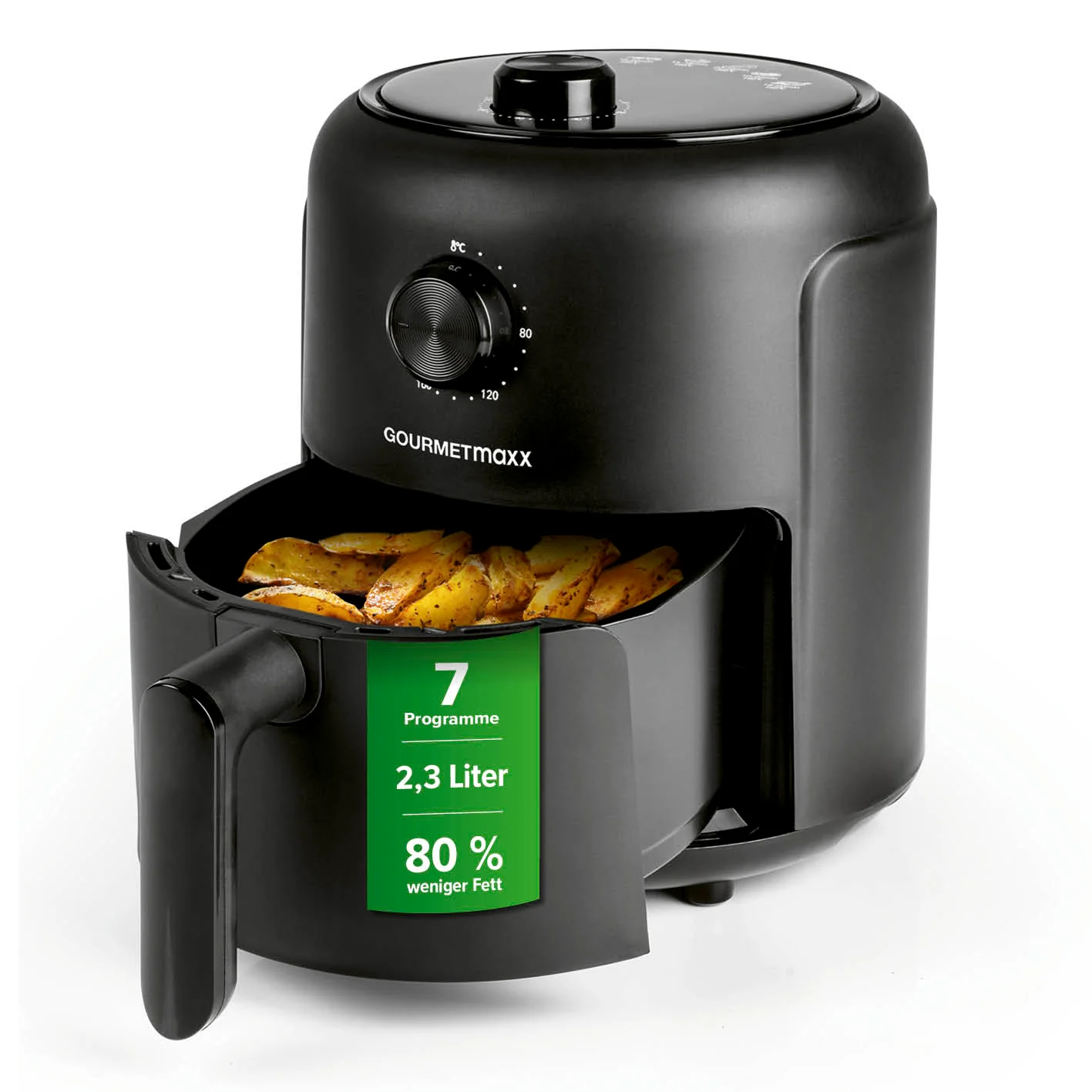 Bild von GOURMETmaxx Heißluftfritteuse 2,3 l, Airfryer mit Timerfunktion (60 Minuten Timer), 100 W, Nahezu ohne Öl, Vorheizen & Warmhalten, 1000 W &, 8 in 1 Funktionen