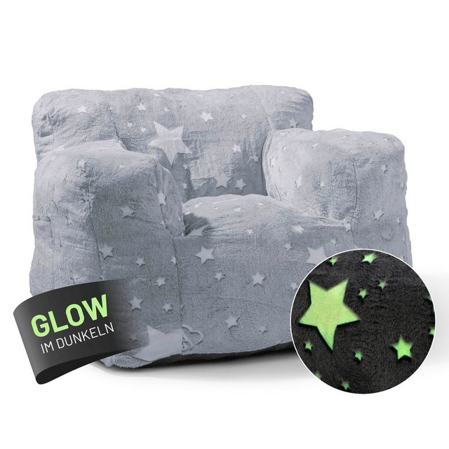 Bild von Lumaland Sitzsack Kinder Sessel Glow in The Dark, Kindersofa im Sternen-Design, Indoor Kindersessel fürs Kinderzimmer