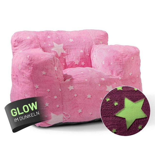 Bild von Lumaland Sitzsack Kinder Sessel Glow in The Dark, Kindersofa im Sternen-Design, Indoor Kindersessel fürs Kinderzimmer