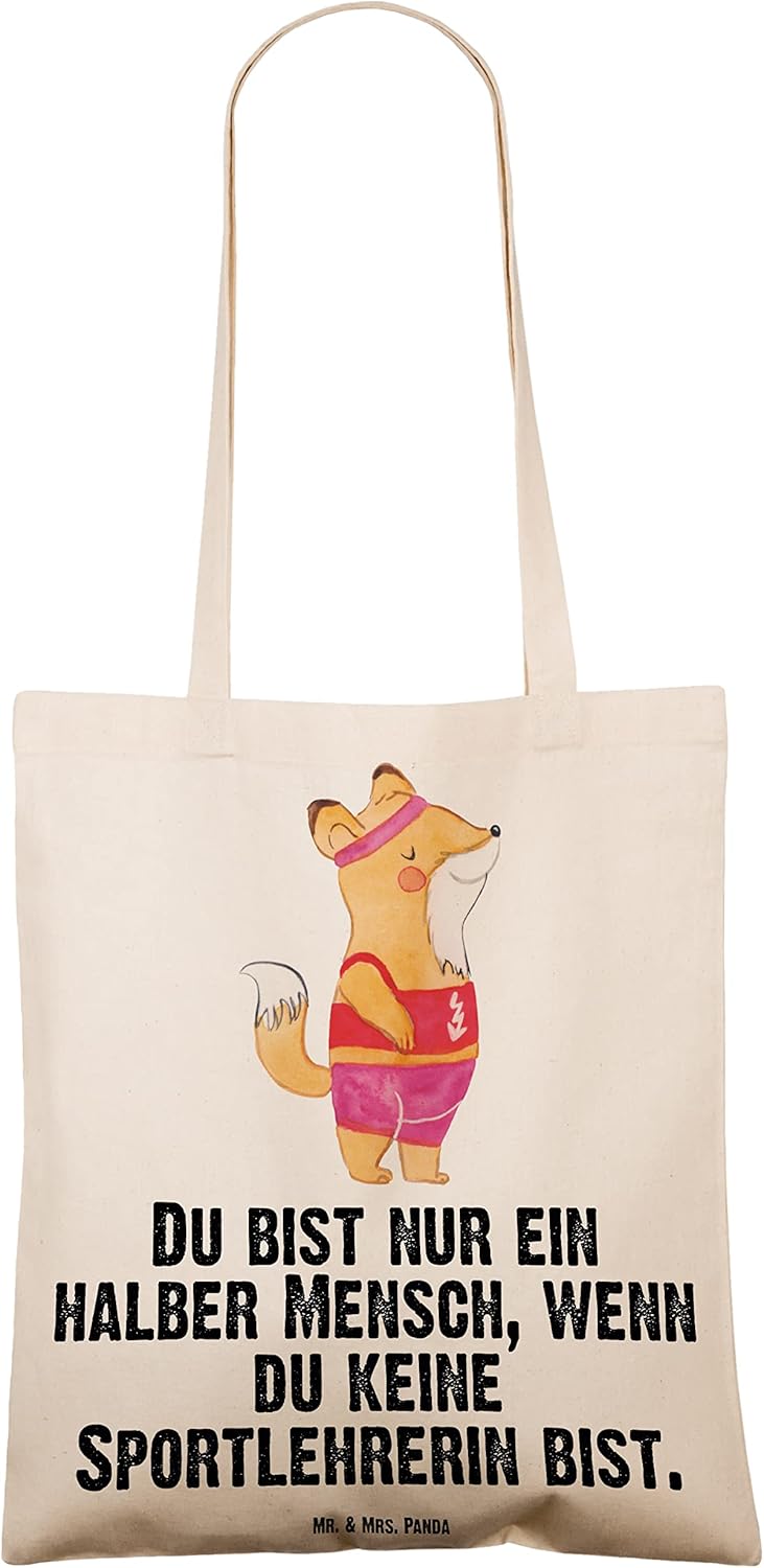 Bild von Mr. & Mrs. Panda Tragetasche Sportlehrerin Herz - Transparent - Geschenk, Strandtasche, Einkaufstü (1-tlg)