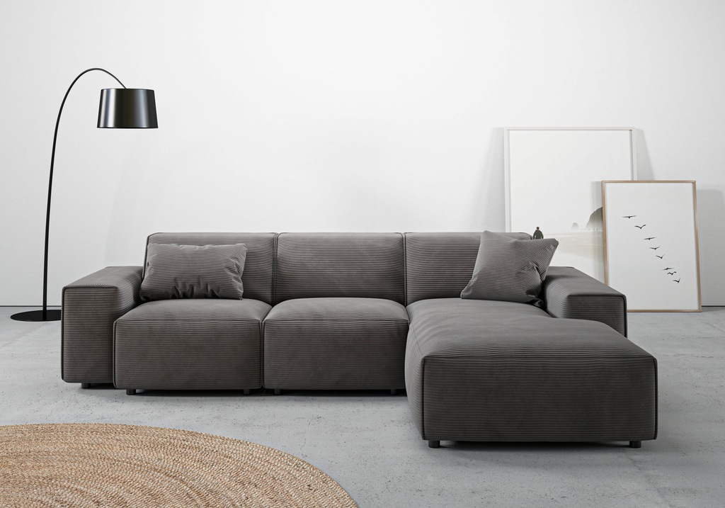 Bild von andas Ecksofa "Glimminge L-Form auch in Breitcord, Feincord + Easy care-Bezug,", Breite 264, Zierkissen