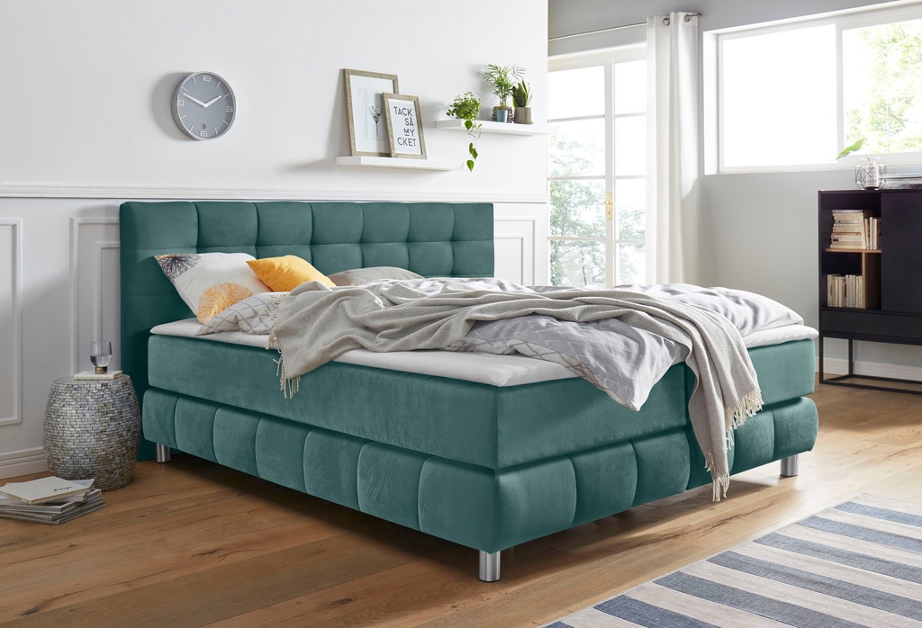 Bild von andas Boxspringbett "Salo XXL", in Samtoptik oder Struktur, 6 Breiten in Überlänge 220cm, 4 Härtegrade