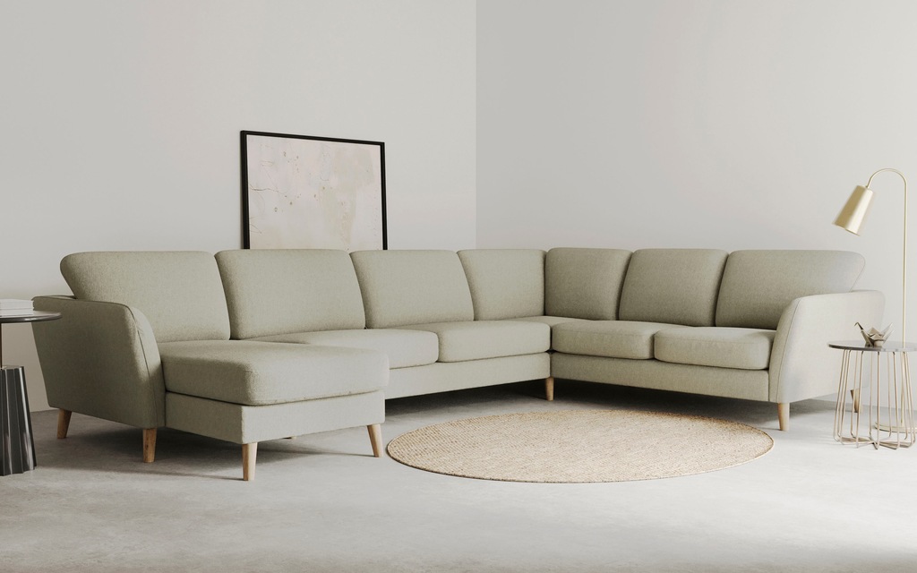 Bild von Home affaire Wohnlandschaft "MARSEILLE XXL 349cm, U-Form, Ottomane rechts/links wählbar", Massivholzbeine aus Eiche, In verschieden Bezügen und Farbvarianten