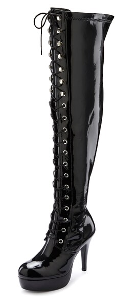 Bild von LASCANA Belle Affaire Overkneestiefel, mit Plateau und Lack-Optik, erotische High-Heel Stiefelette