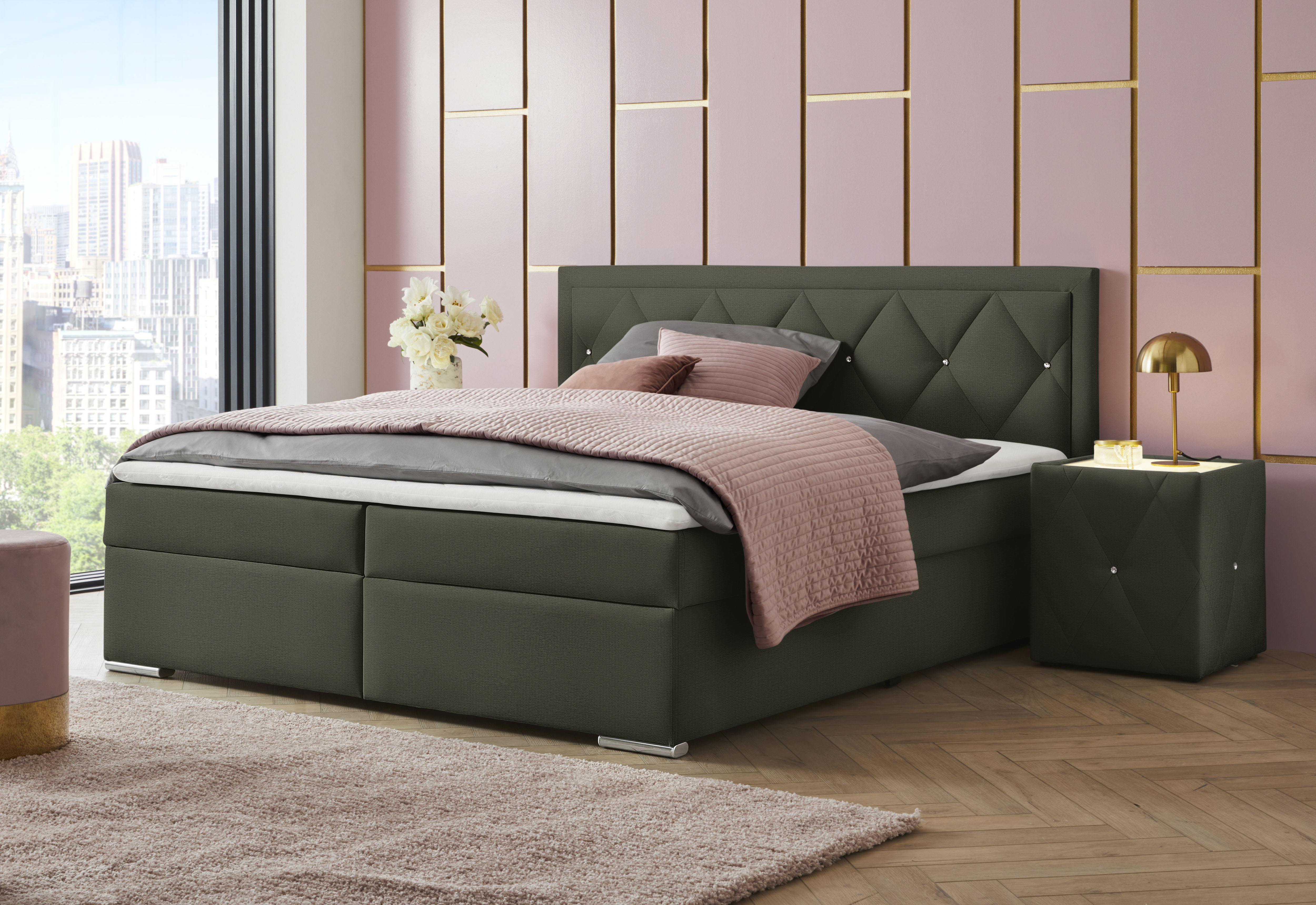 Bild von Leonique Boxbett "Alfie, Bestseller, wahlweise mit Bettkasten", mit Straßsteinen im Kopfteil, H2, H3 und H4 wählbar