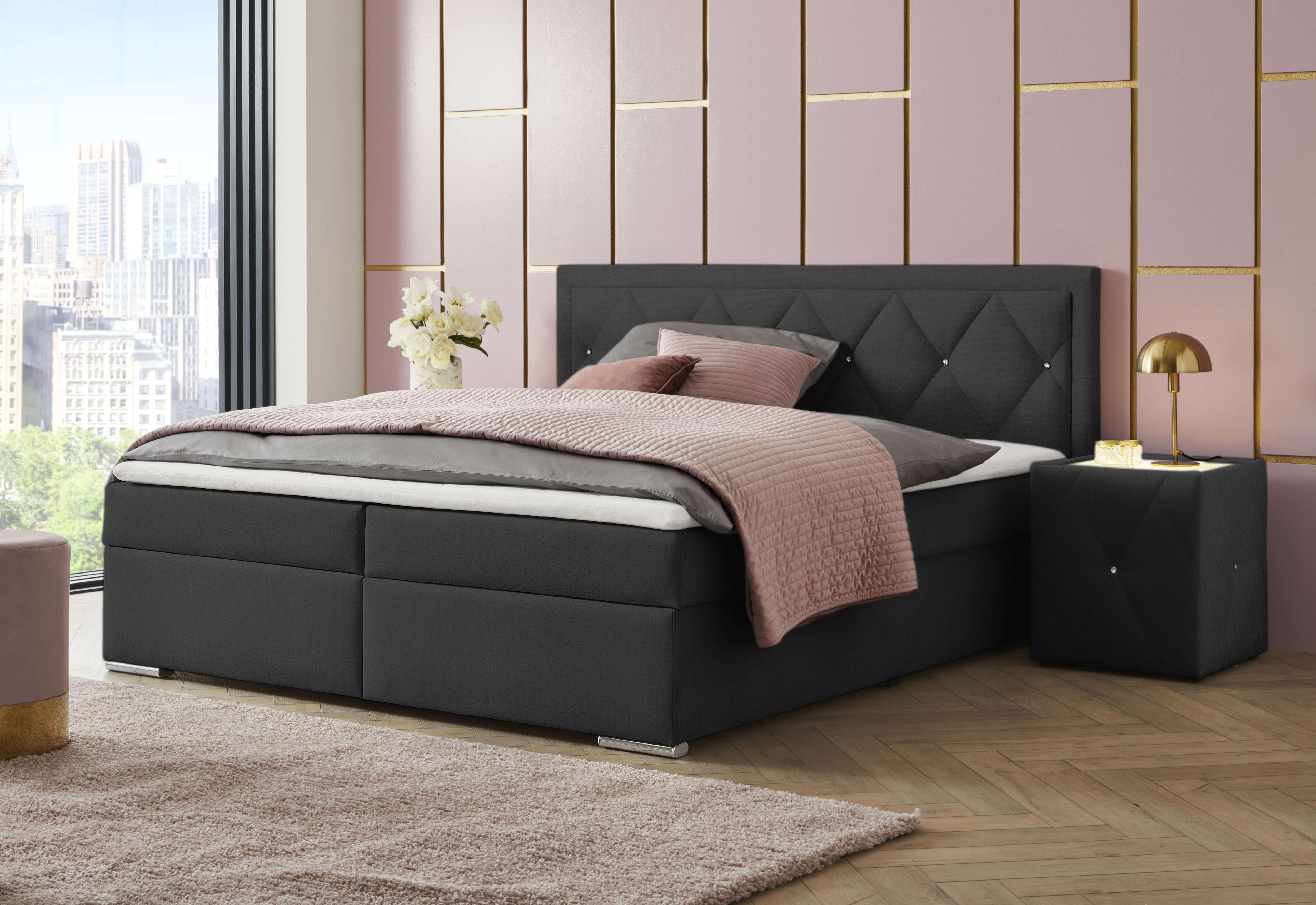 Bild von Leonique Boxbett "Alfie, Bestseller, wahlweise mit Bettkasten", mit Straßsteinen im Kopfteil, H2, H3 und H4 wählbar