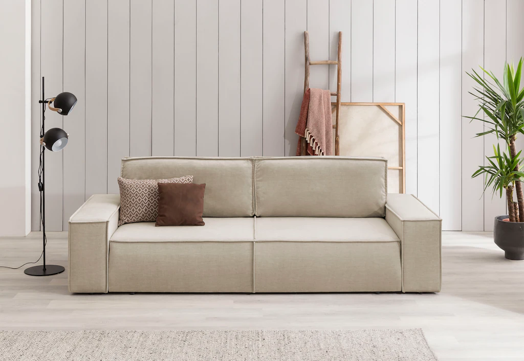 Bild von Home affaire 3-Sitzer "SHERWOOD Schlafsofa (257cm) Cord, Samtvelours, Vintage-Lederoptik", Schlaffunktion mit Bettkasten (ca. 136/200cm)