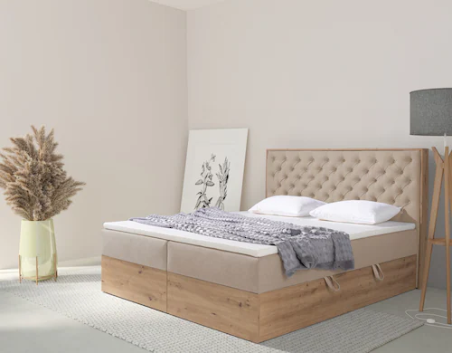 Bild von Home affaire Polsterbett »Flero«, (4 tlg.), mit Holzdekor und schöner Knopfheftung im Kopfteil