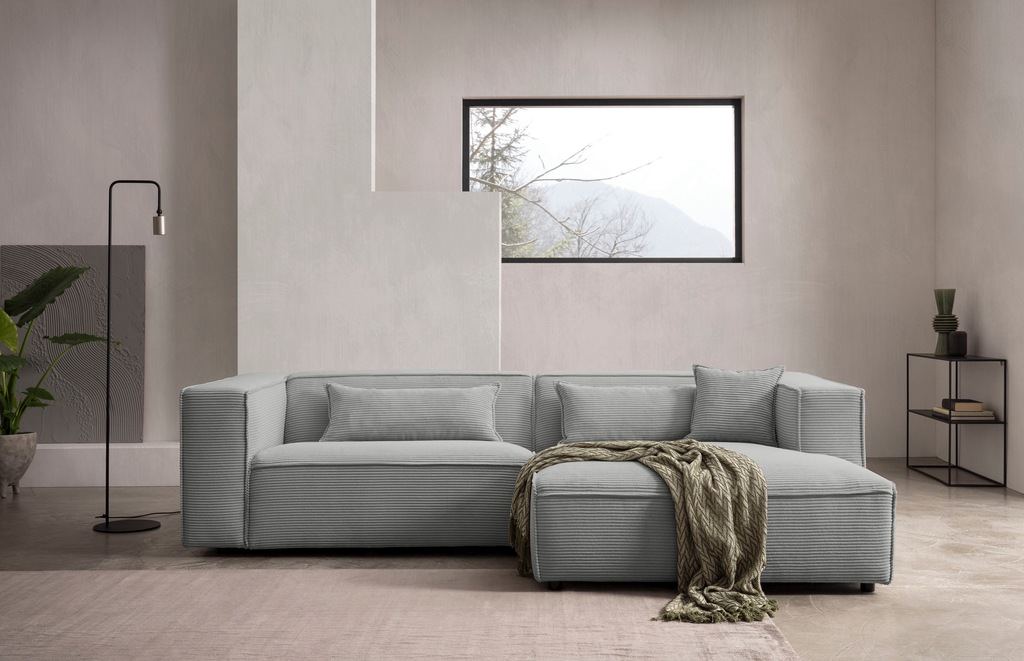 Bild von LeGer Home by Lena Gercke Ecksofa "PIARA mit Kedernaht in Cord oder Leinenoptik, moderne Couch in L-Form", wahlweise Ottomane rechts/links, schwarze Füße, bequemer Sitzkomfort