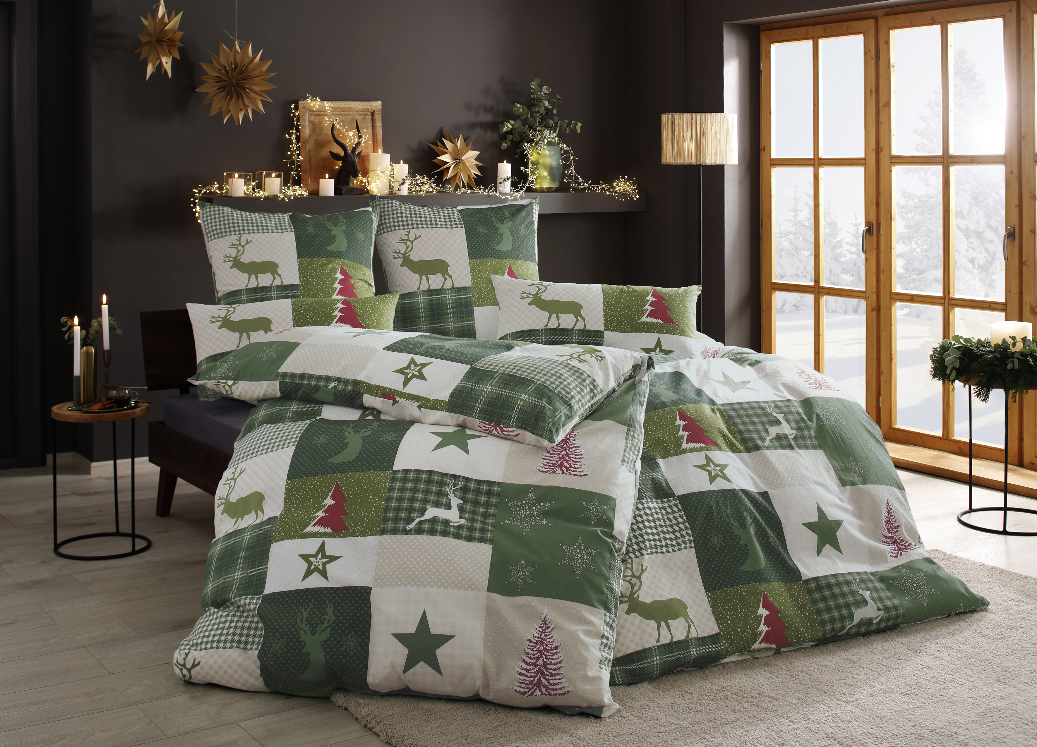 Bild von Home affaire Bettwäsche Nicholas in Gr. 135x200 oder 155x220 cm, ideal für Weihnachten, Linon, 2 teilig, Weihnachtsbettwäsche, Winter