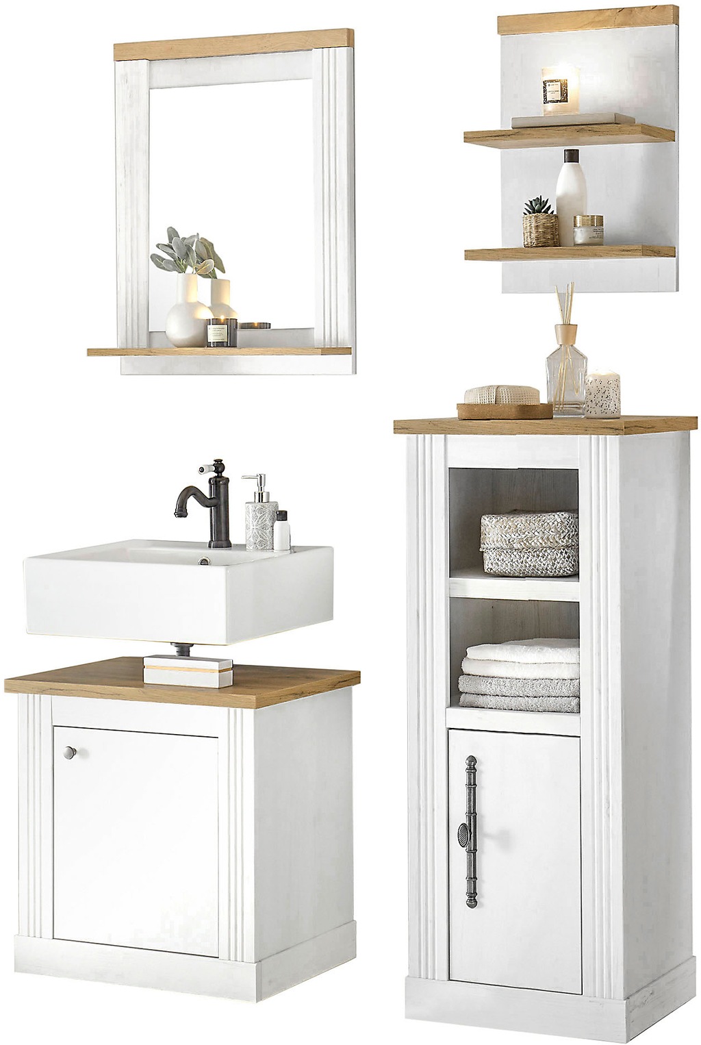 Bild von Home affaire Badmöbel-Set WESTMINSTER, (4-St), im romantischen Landhausstil, exclusiv by Otto