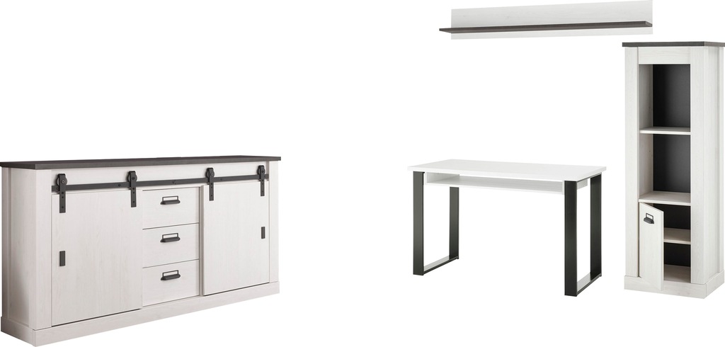 Bild von Home affaire Schrank-Set "SHERWOOD", (4 St.), Büromöbel Set in Holz Dekor, mit Scheunentorbeschlag aus Metall