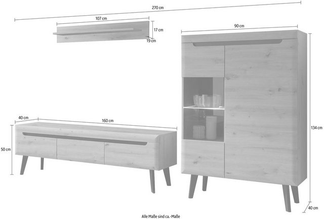 Bild von INOSIGN Wohnwand "Torge, Anbauwand, Schrankwand, Mediawand, Wohnzimmer-Set", (Set, 3 St.)