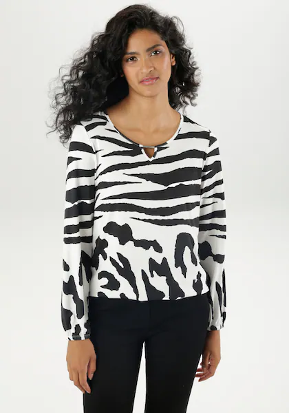 Bild von Aniston SELECTED Langarmshirt, mit Cut-Out, Schmuckelement und Animal-Prints