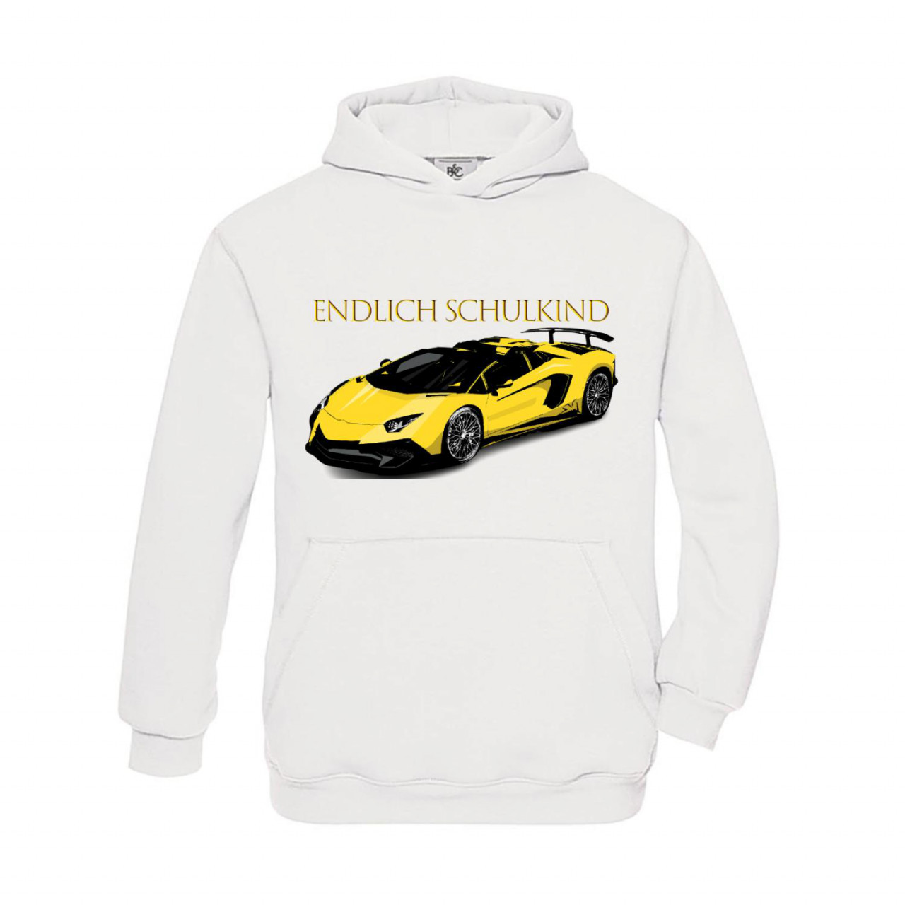 Bild von Hoodie Kinder Schule - Schulstart Endlich Schulkind Rennauto gelb