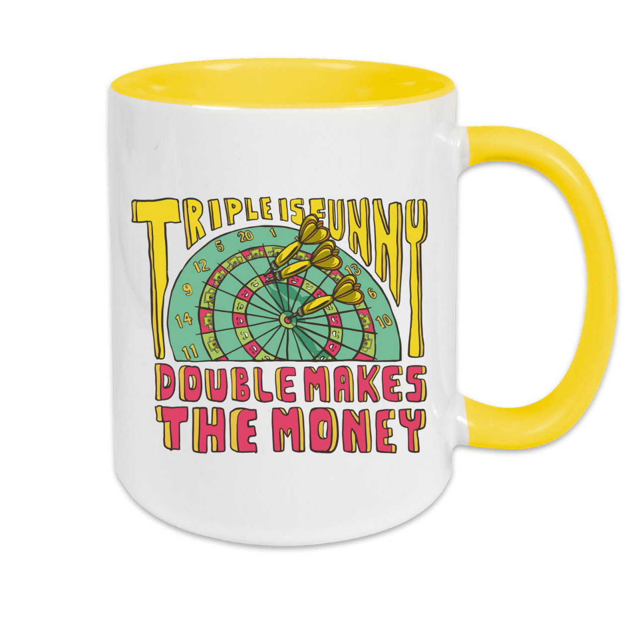 Bild von Tasse zweifarbig Darts Triple is funny Double makes the money