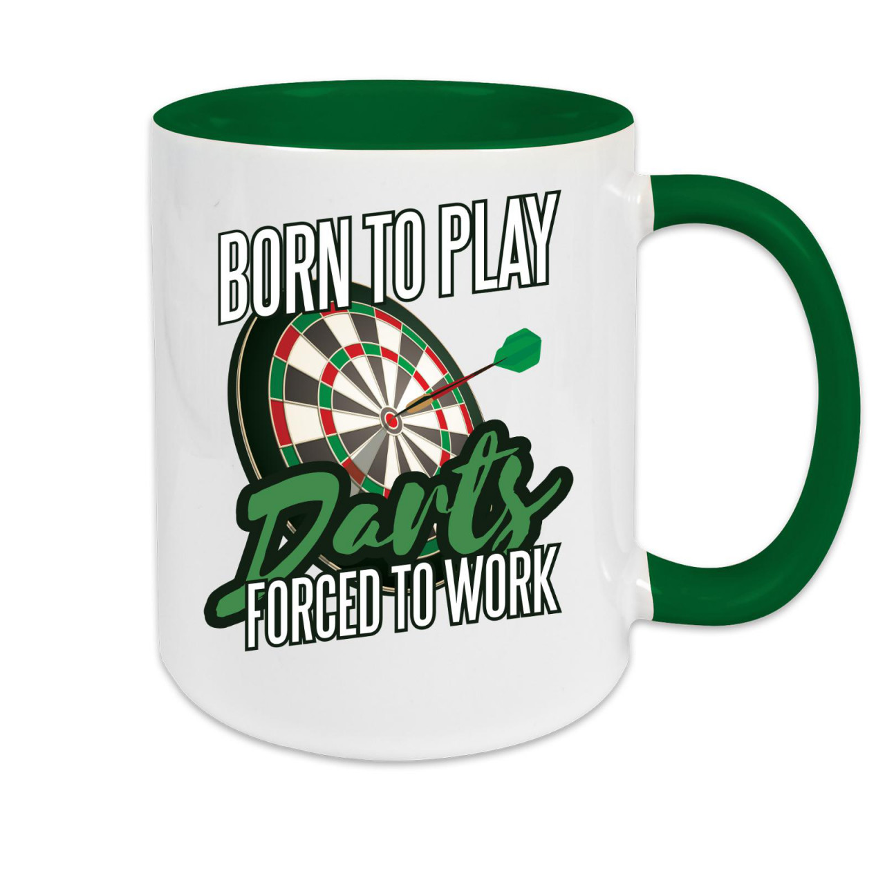 Bild von Tasse zweifarbig Born to Play Darts Force to Work