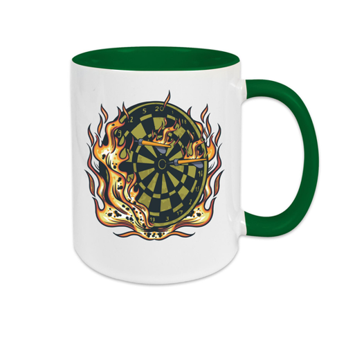 Bild von Tasse zweifarbig Darts Board on Fire