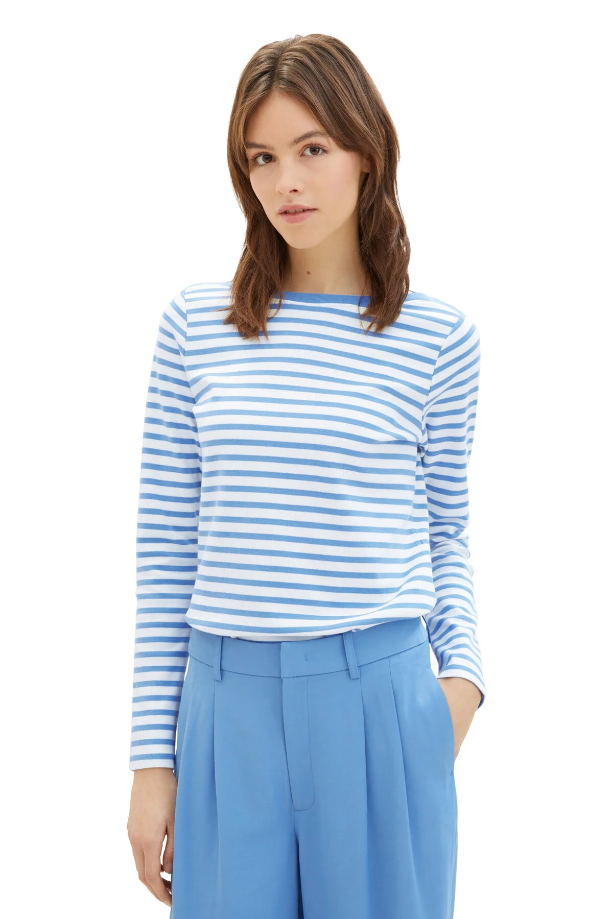 Bild von Tom Tailor Denim Weißes, Mittelblau Gestreiftes T-shirt Für Erwachsene für Damen - L