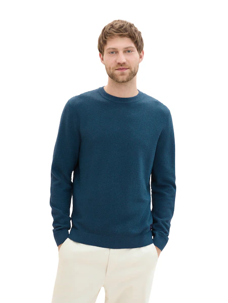 Bild von TOM TAILOR Herren Crewneck Strickpullover aus Baumwolle, dark green melange, S