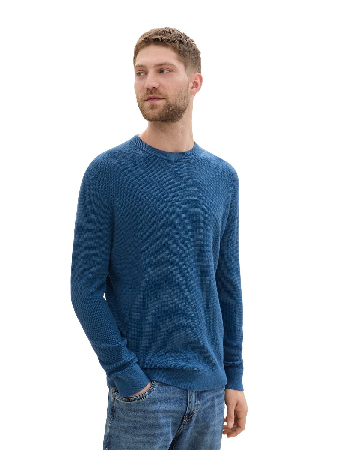 Bild von TOM TAILOR Strickpullover structured crewneck knit, dark teal melange