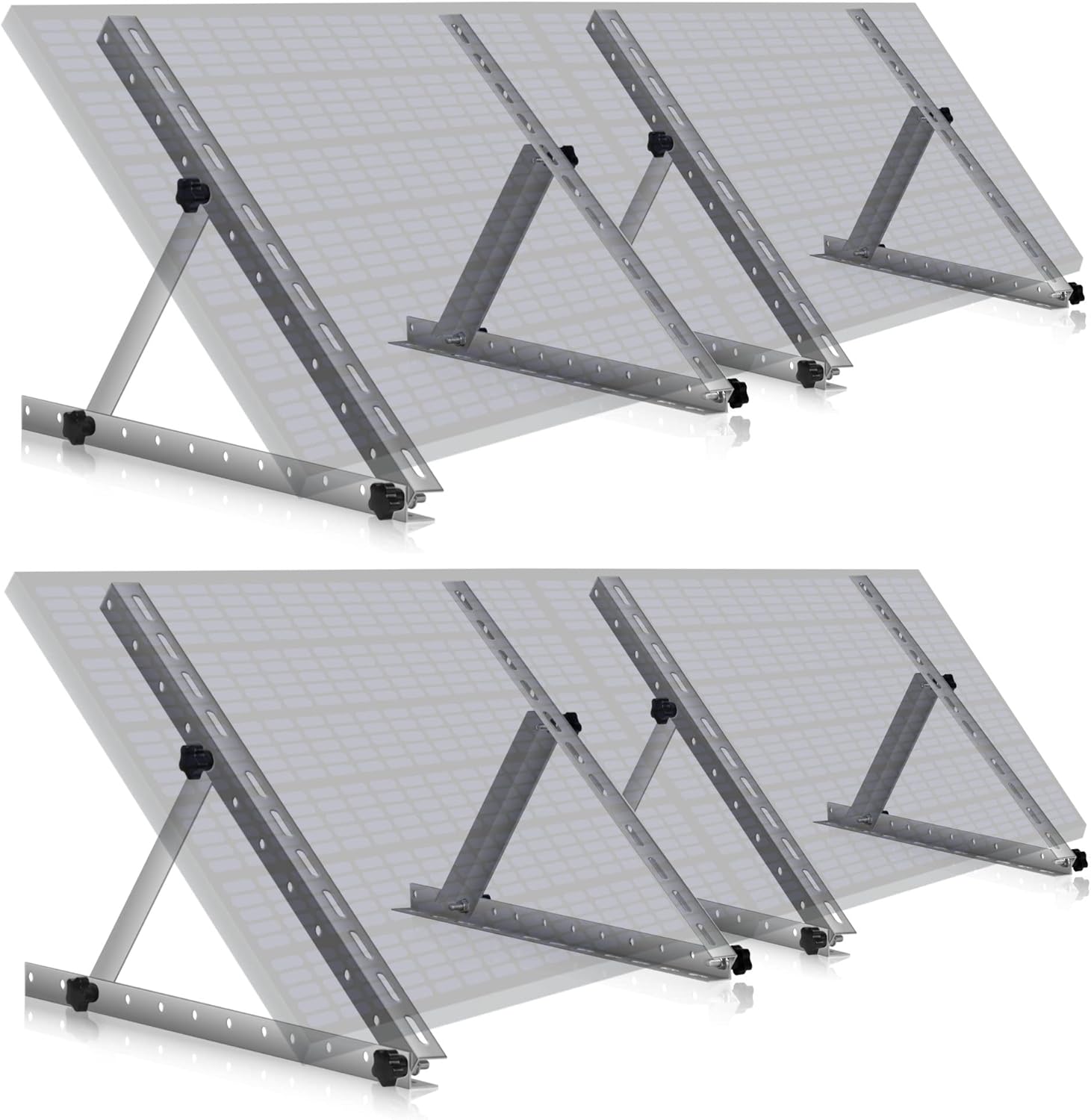 Bild von Zelsius Universal Solarmodul Halterung Set mit verstellbarem Winkel von 0 bis 90° | 56 x 3,5 x 3-56 cm | Panelhalterung, Aluminium Montageset für vier Panele | Befestigungsset, Solarmodulbefestigung