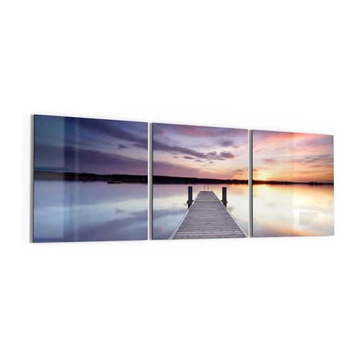 Bild von DEQORI Glasbilder Acrylglas | Motiv Verlassener Holzsteg | horizontal 3-teilig 150x50 cm | große XXL Deko | Wandbilder für Wohnzimmer, Schlafzimmer, Flur & Küche | moderne Wanddeko, DEQORI Glasbild 'Verlassener Holzsteg', 'Verlassener Holzsteg', Glas Wandbild Bild schwebend modern