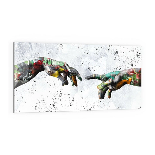 Bild von DEQOART Glasbild 'Berührung der Kunst' – Eine moderne Wanddekoration