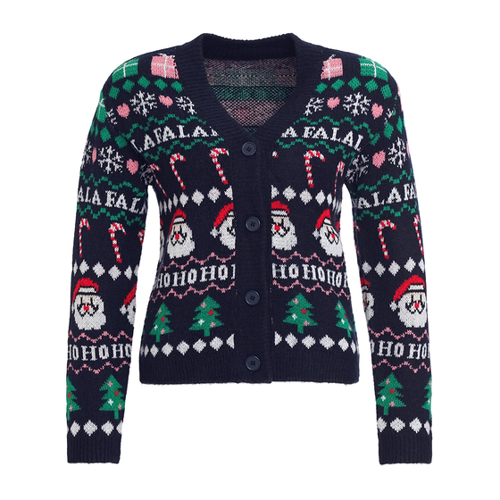 Bild von Damen Weihnachtsstrickjacke mit V-Ausschnitt