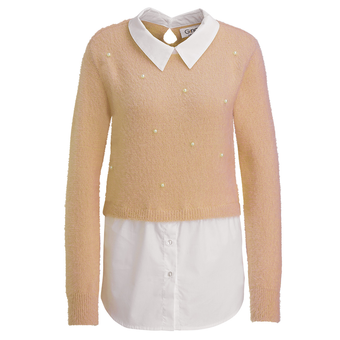 Bild von Damen Strickpullover mit Blusen-Einsatz