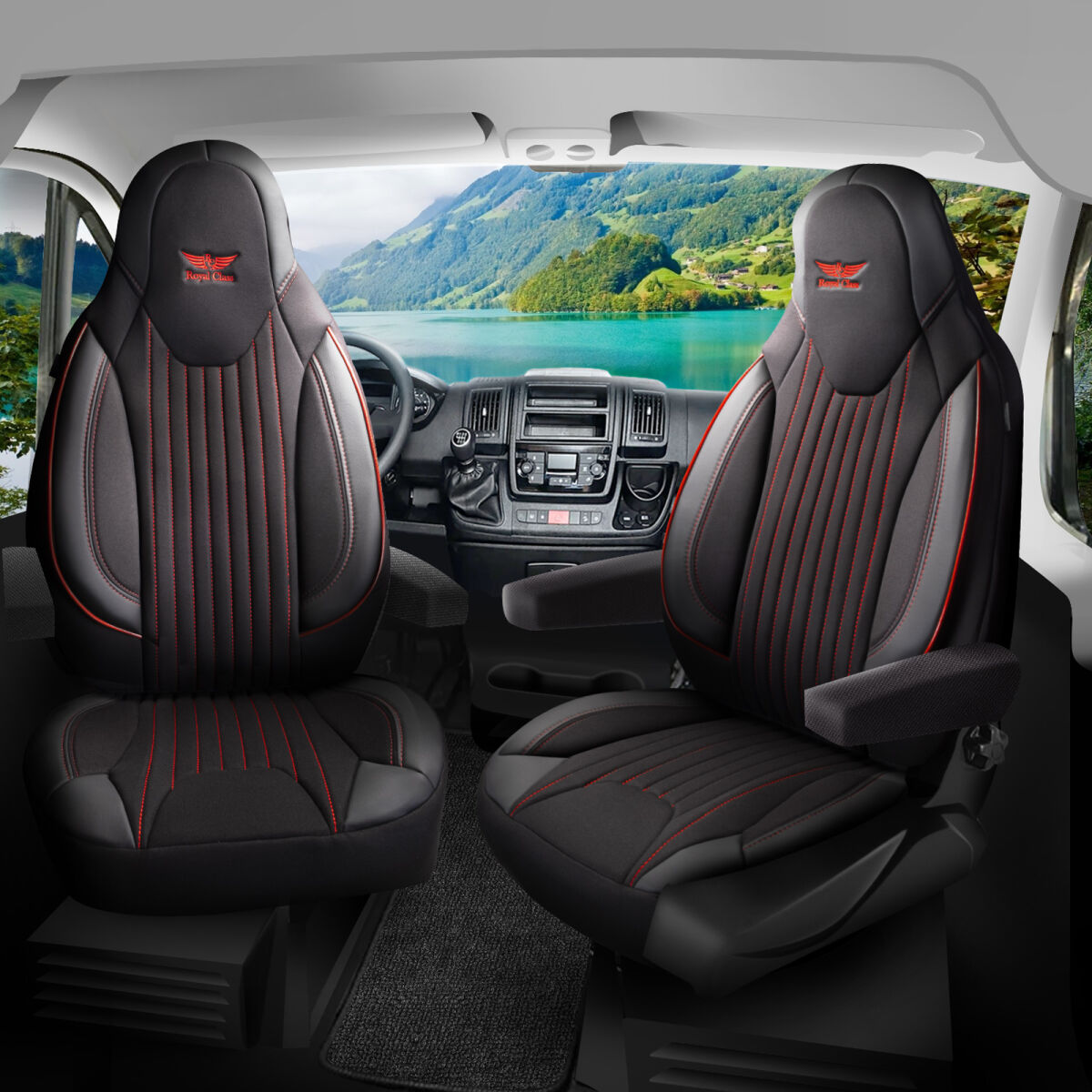 Bild von Sitzbezüge passend für Challenger Wohnmobil Caravan in Schwarz Rot Pilot 6.2