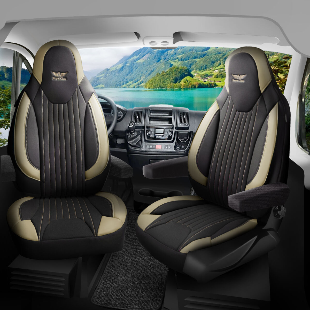 Bild von Sitzbezüge passend für Fleurette Wohnmobil Caravan in Schwarz Beige Pilot 6.13