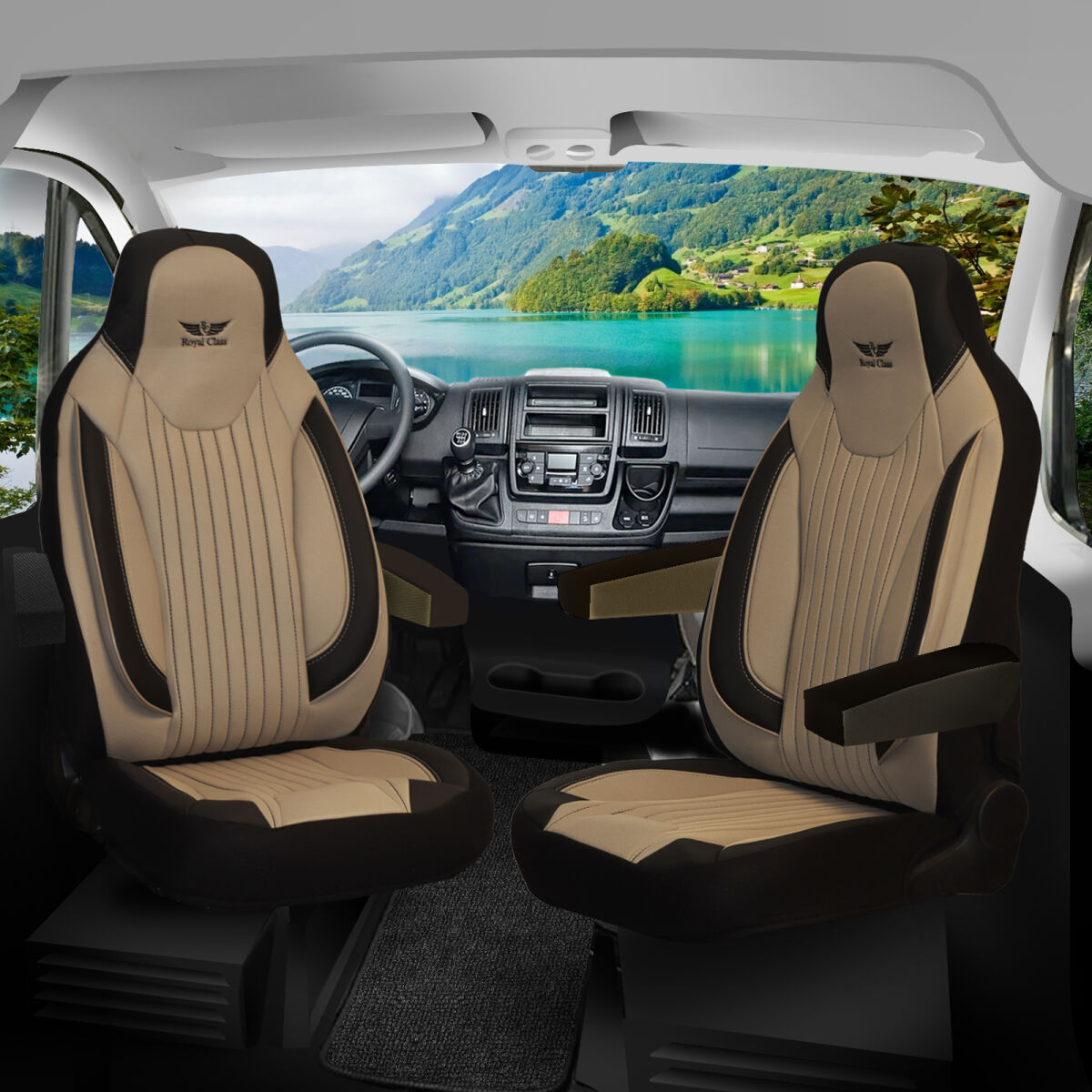 Bild von Sitzbezüge passend für Campéreve Wohnmobil Caravan in Beige Schwarz Pilot 6.8