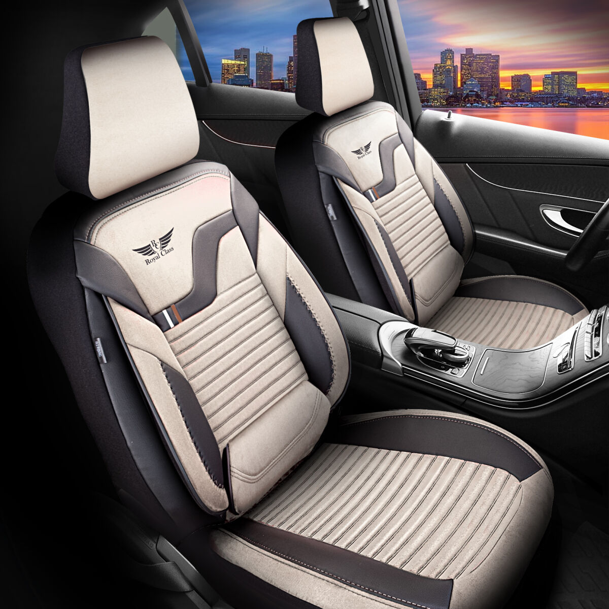 Bild von Sitzbezüge passend für Mercedes Benz 190 in Beige-Schwarz