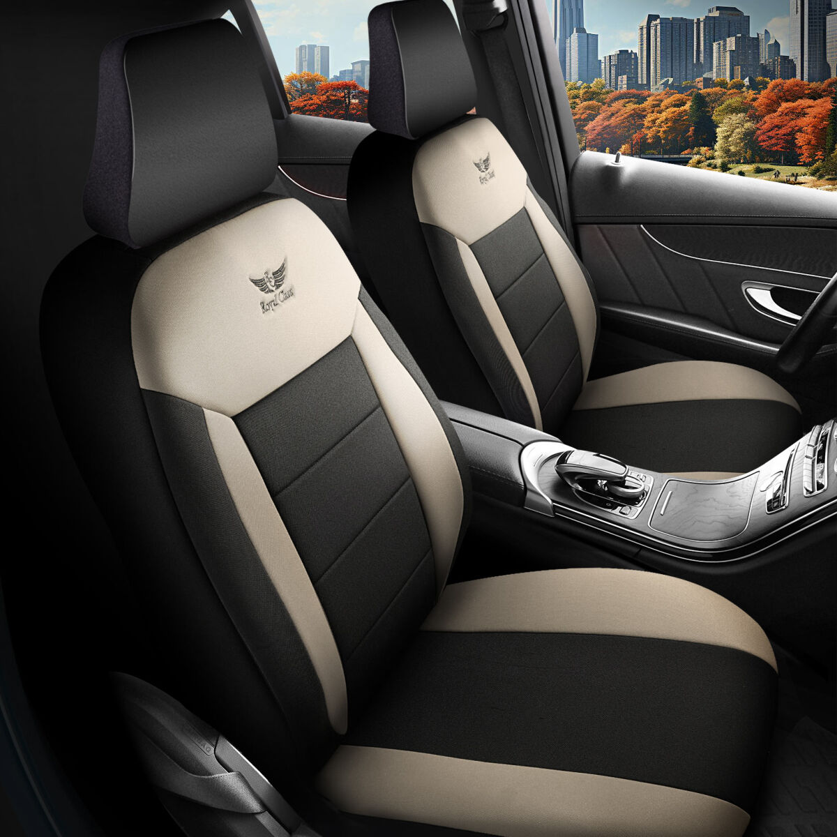 Bild von 2x Schonbezüge Sitzbezüge passend für Suzuki Baleno in Beige-Schwarz