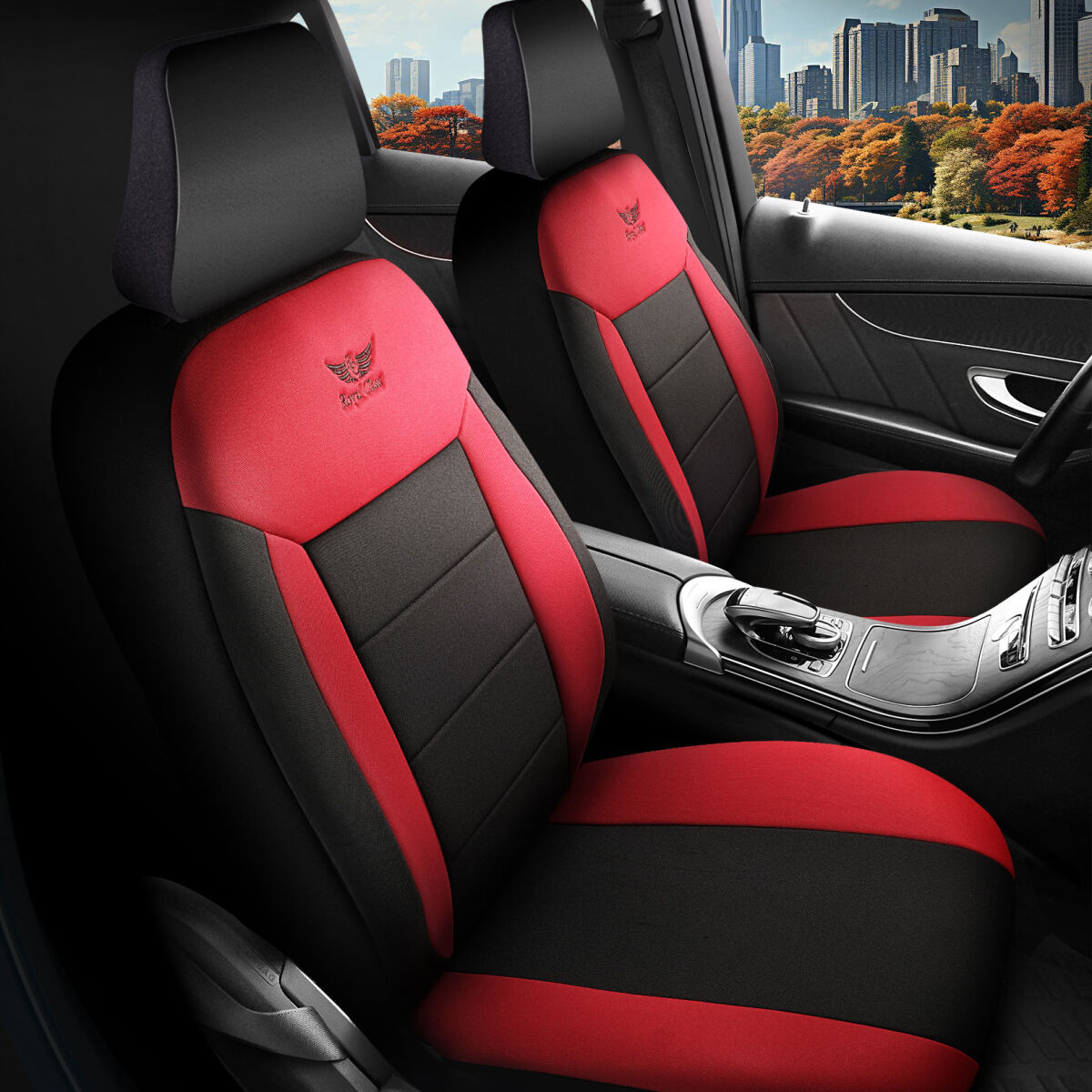 Bild von 2x Schonbezüge Sitzbezüge passend für Mercedes Benz GLK-Klasse in Rot-Schwarz