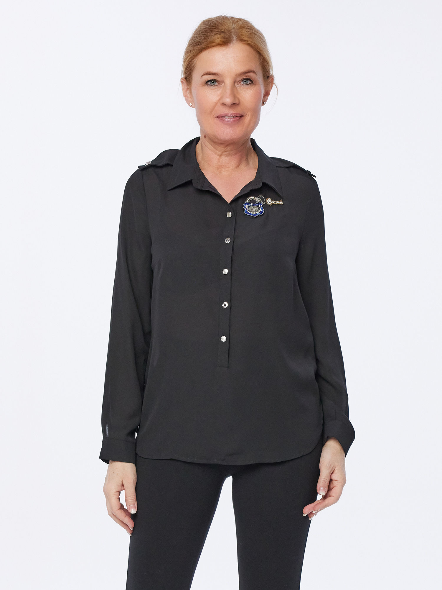 Bild von MONACO blue Bluse mit Schmuckbrosche 38 schwarz