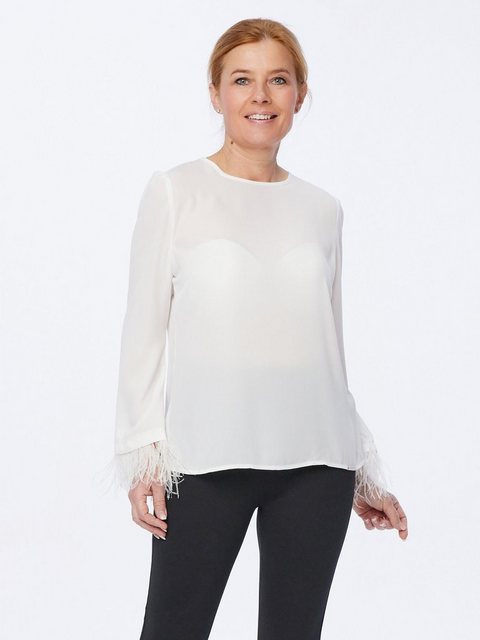 Bild von Sarah Kern Schlupfbluse Langarmshirt figurumspielend mit Federschmuck