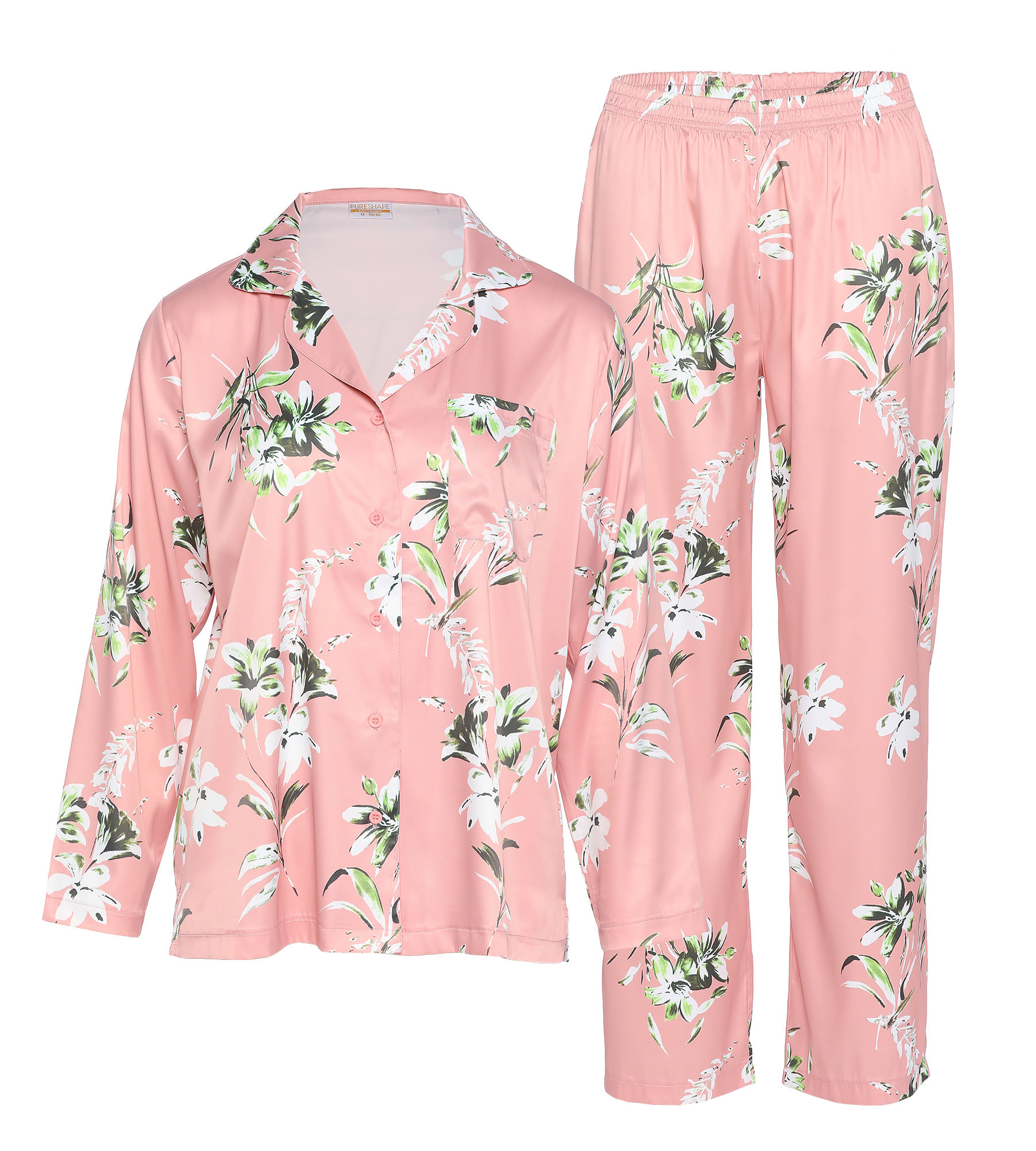 Bild von PURE SHAPE DAY&NIGHT Pyjama Set Hemdbluse & Hose in Satin  50/52 puderrosé