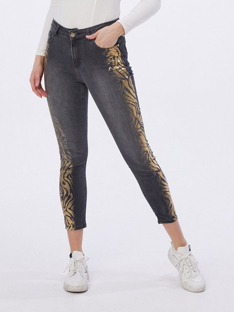 Bild von Sarah Kern 5-Pocket-Jeans Ankle-Jeans figurbetont mit Zebra-Motiv