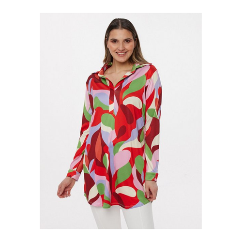 Bild von Modische Monaco Blue Longbluse mit grafischem Print