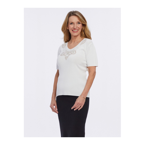 Bild von PUNTO & FILO Pulli Kurzarm mit Paisleyverzierung 42/44 Offwhite