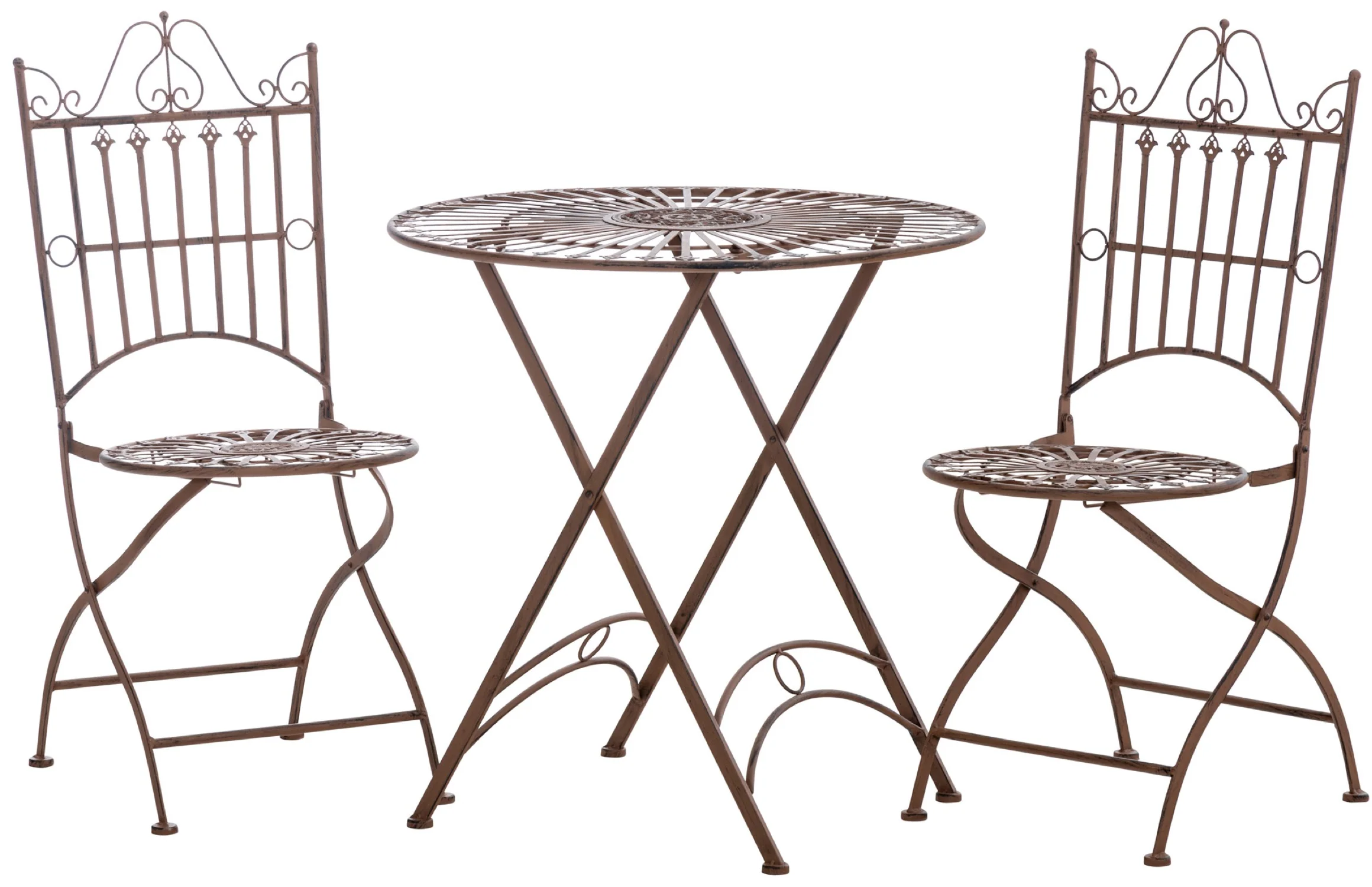 Bild von TPFGarden Garten-Essgruppe Thegel - Sitzgruppe für Garten, Balkon, Terrasse, (Gartenmöbel-Set - Bistro-Garnitur / Bistro-Set outdoor, 3-tlg., Gartenset aus handgefertigten Eisen - Farbe: antik braun), Stuhl (HxB): 94 x 39 cm - 1 Tisch (LxBxH): 71 x 71 x 71cm