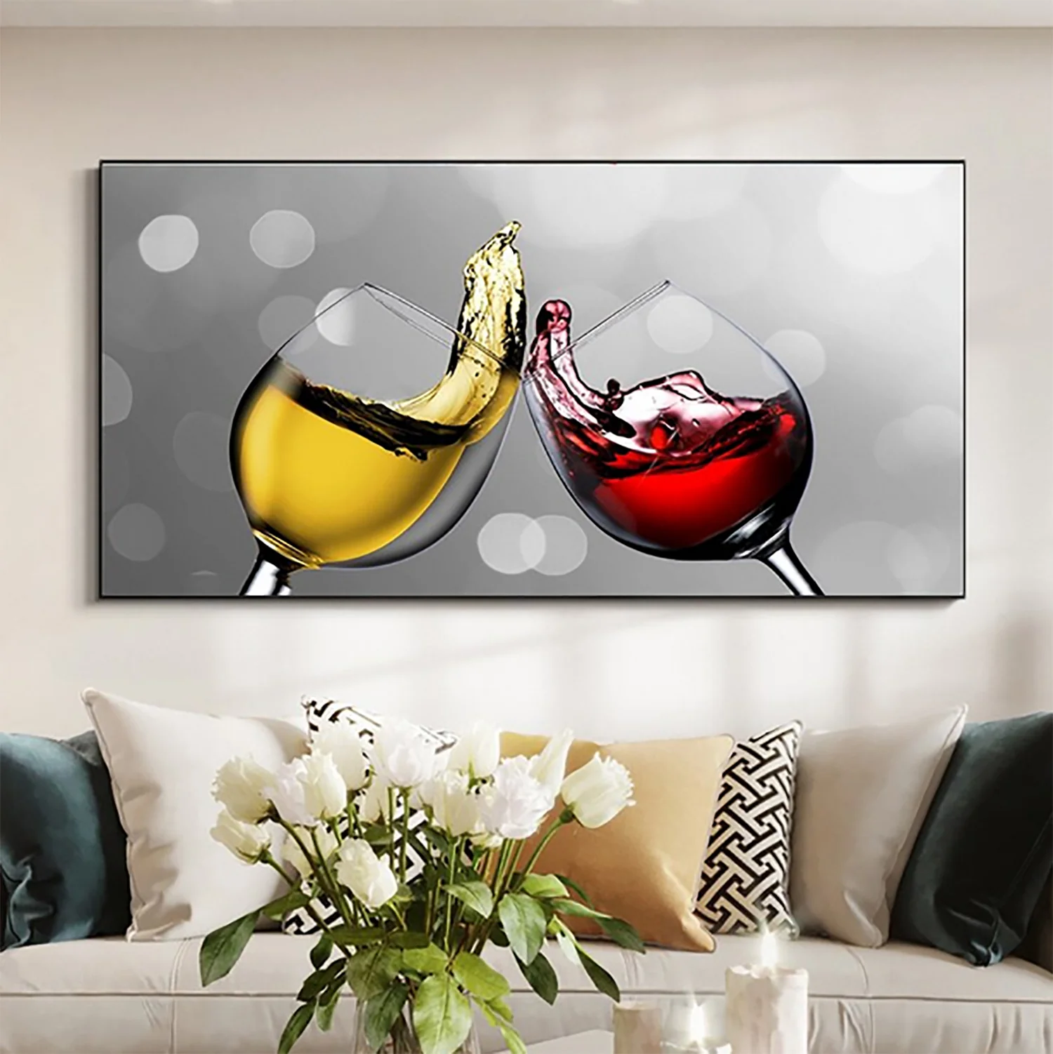 Bild von TPFLiving Poster Leinwand / Champagner- und Weingläser - / Verschiedene Größen - OHNE Rahmen - Modell 20211113220450082120 - 40x80cm