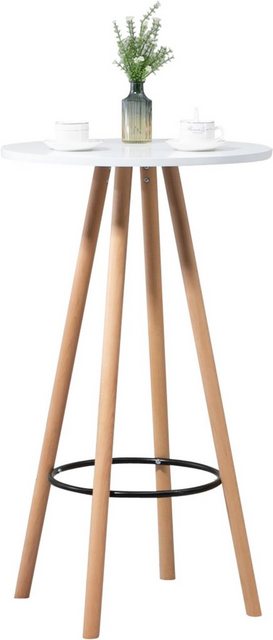Bild von TPFLiving Stehtisch Linios - Bartisch für Küche, Esszimmer, Wohnzimmer, Balkon, Terrasse (Bistrotisch mit MDF-Tischplatte - Durchmesser: 60 cm, 1-St., Design Tisch mit Buchenholz-Gestell und Fußstütze), Maße (BxLxH): 60 x 60 x 107cm - Gewicht 11 kg - Farbe: natura/weiß